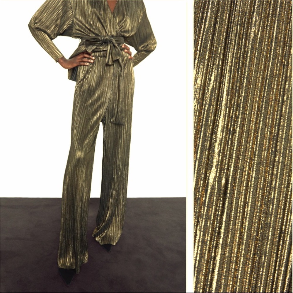 Zara Pleated Gold/Black Pants NWT - Picture 2 of 8